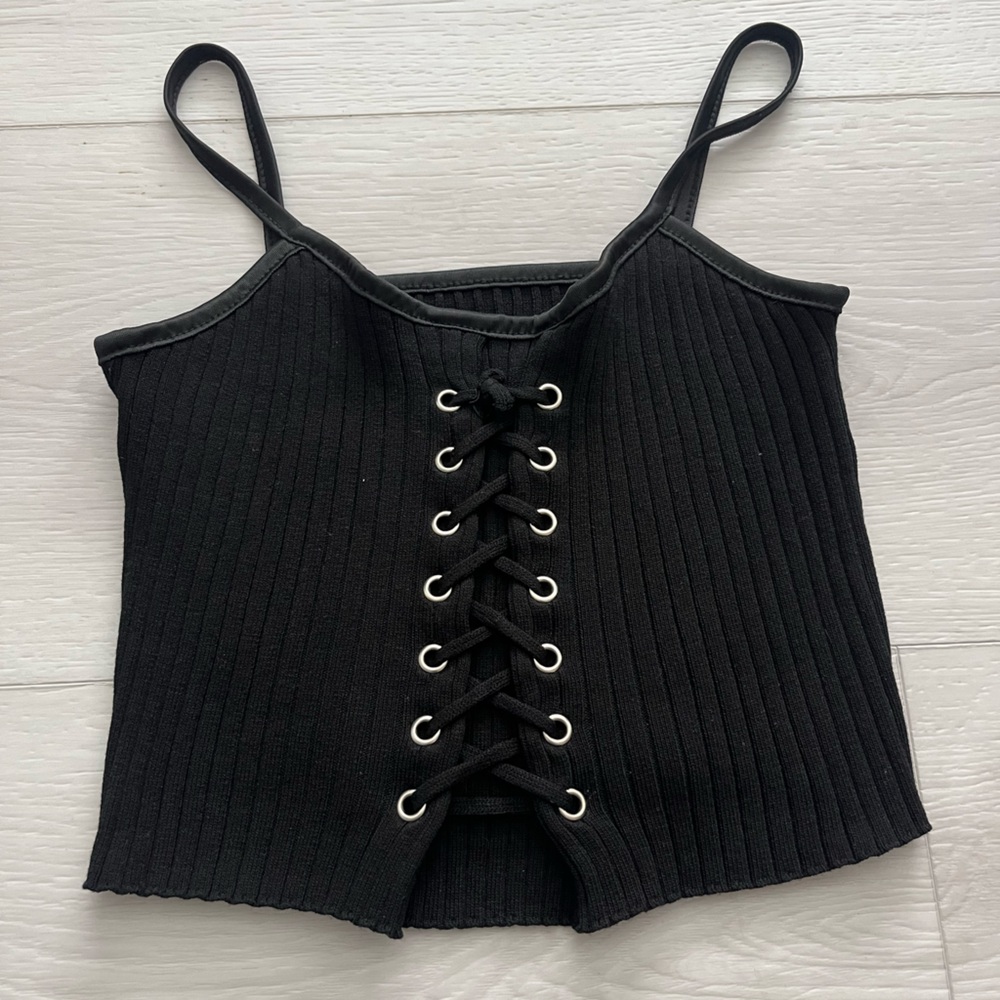 black tie front corset tank top xs